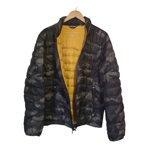 Tommy Hilfiger Men's Medium Camo Green Quilted Packable Puffer Jacket Duck Down - Picture 3 of 13